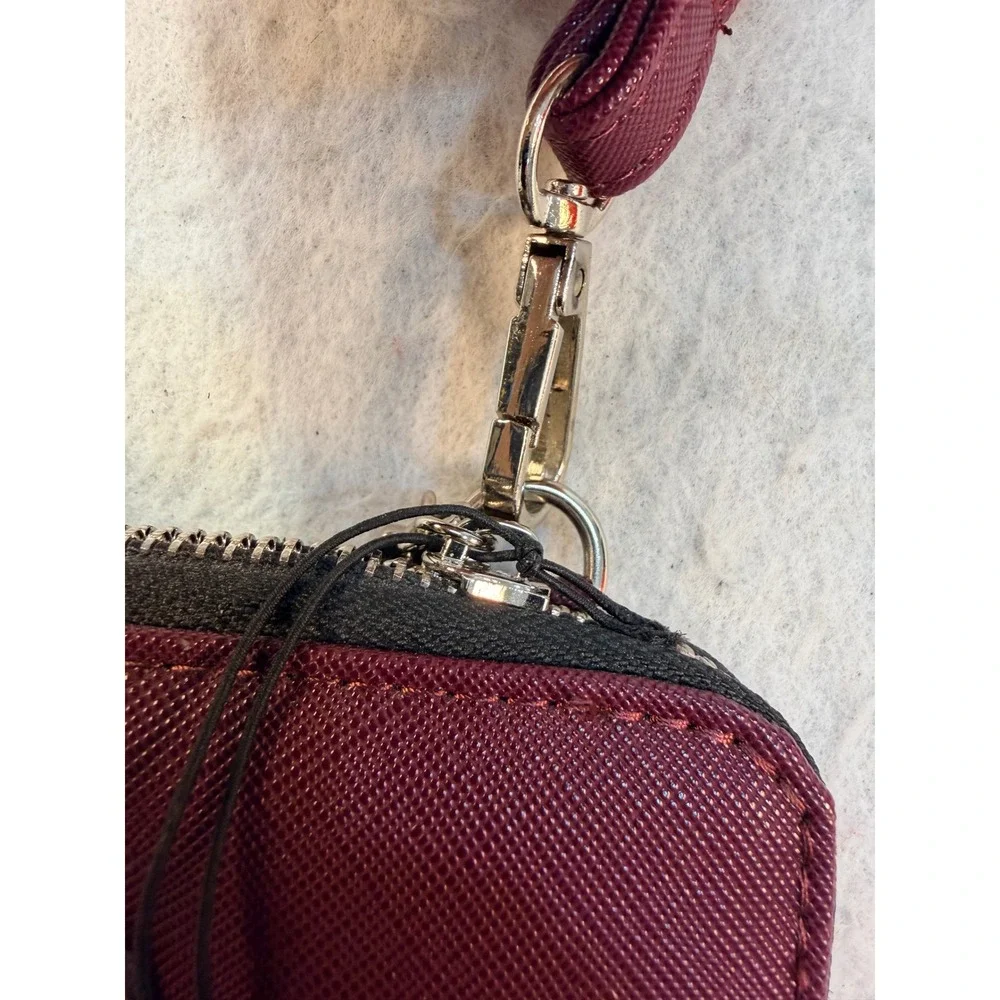 Magnolia and Vine Burgundy Vegan Leather Crossbody Wallet Bag Adjustable Strap